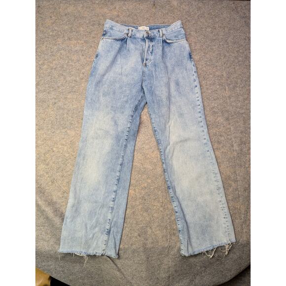 Mango Denim Daniela Pleated Wide Leg Jeans Size 8 Light Wash Button Fly - Picture 2 of 10